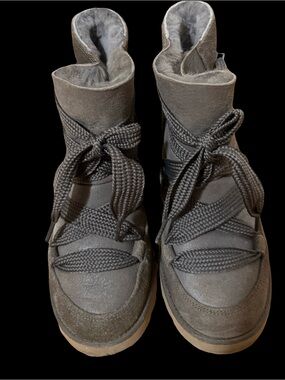 Women’s uggs Gray Suede Lace-Up Winter Boots wedges dark olive/ hunter green